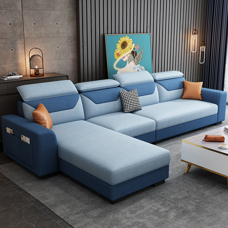 108.66"L x 57.09"W x 35.43"H 4-seat Cushion Back Sofa Tuxedo Arm Sectionals with Storage Dark Blue-Light Blue Clearhalo 'furn' 'furn_sectionals' 'Furniture' 'furniture_sectionals' 'kitchen' 'kitchen_sectionals' 'Living Room Furniture' 'Sectionals' 4856070