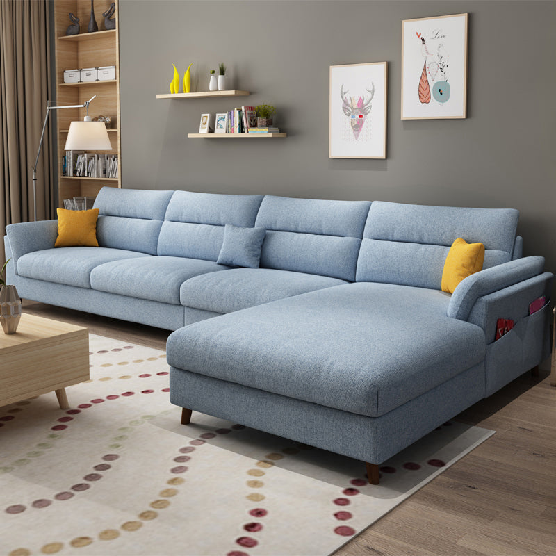 Pillowed Back Cushions Sofa and Chaise 4-Seat Sectional with Storage Light Blue Clearhalo 'furn' 'furn_sectionals' 'Furniture' 'furniture_sectionals' 'kitchen' 'kitchen_sectionals' 'Living Room Furniture' 'Sectionals' 4856349