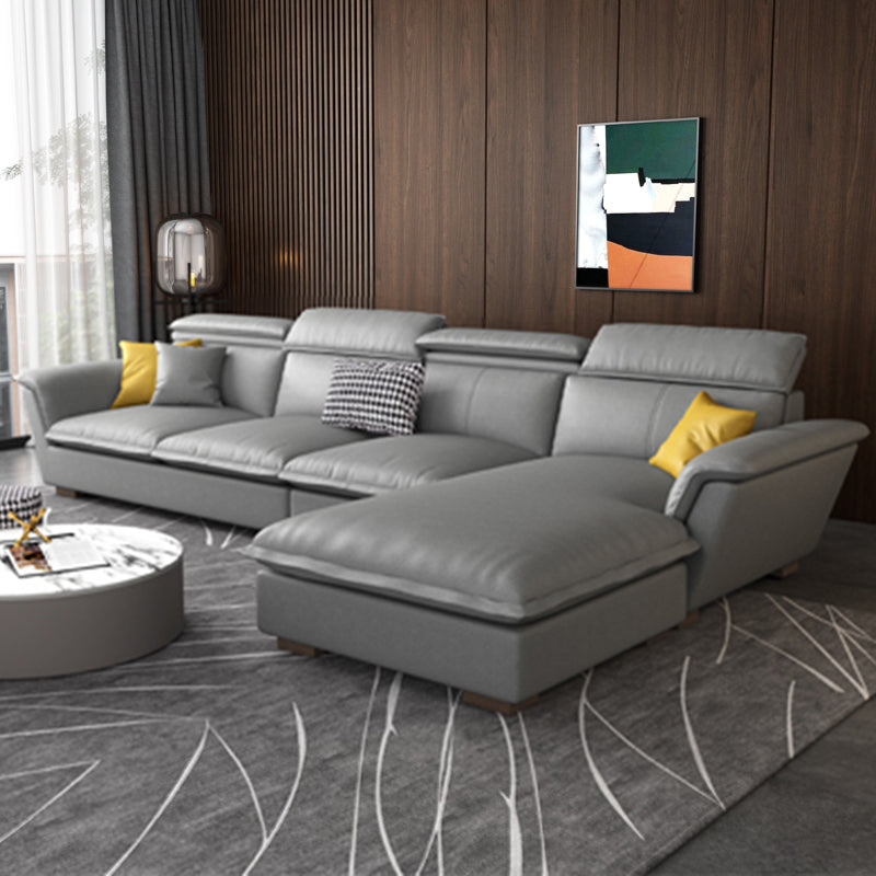 Faux Leather/Cotton-Blend Sofa and Chaise L-Shape Sectional for Four People Faux Leather Dark Gray Latex Clearhalo 'furn' 'furn_sectionals' 'Furniture' 'furniture_sectionals' 'kitchen' 'kitchen_sectionals' 'Living Room Furniture' 'Sectionals' 4856412