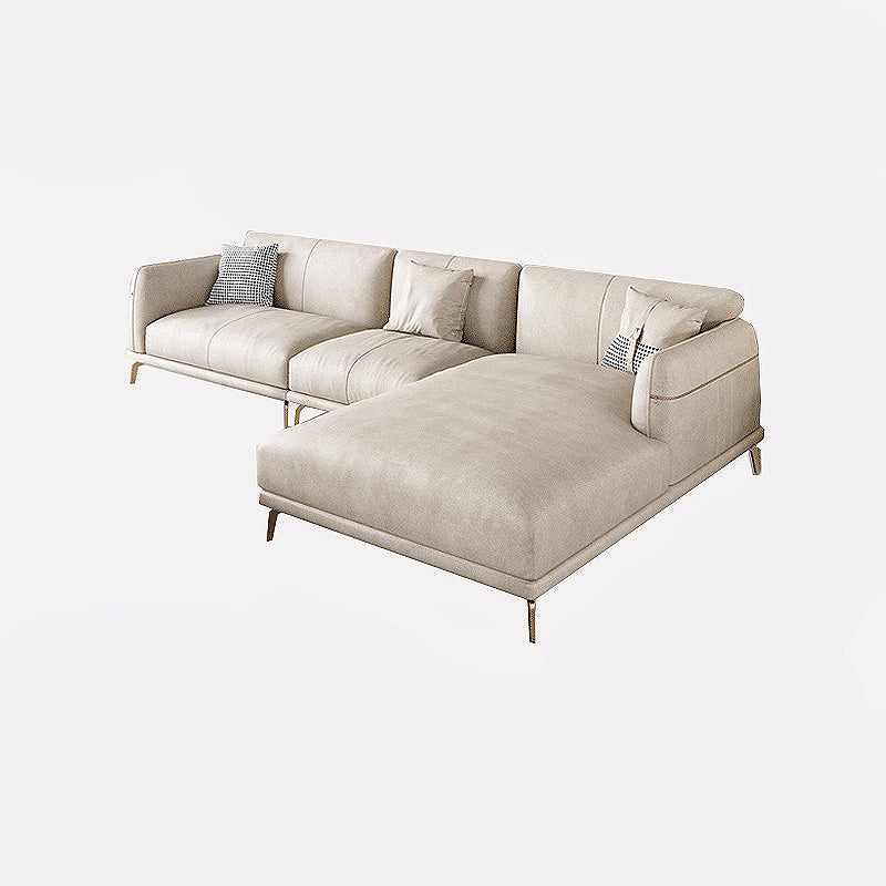 Faux Leather Square Arm Sectional Beige Cushion Back Sofa and Chaise for Living Room 126"L x 68"W x 31"H Clearhalo 'furn' 'furn_sectionals' 'Furniture' 'furniture_sectionals' 'kitchen' 'kitchen_sectionals' 'Living Room Furniture' 'Sectionals' 4856481