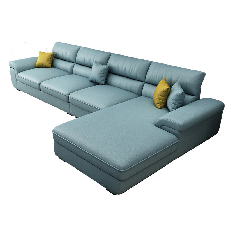 Modern Pillow Top Arm Sofa 37.4"H Removable Cushions Sectionals with 4 Pillows 138"L x 71"W x 37"H Sky Blue Clearhalo 'furn' 'furn_sectionals' 'Furniture' 'furniture_sectionals' 'kitchen' 'kitchen_sectionals' 'Living Room Furniture' 'Sectionals' 4856789