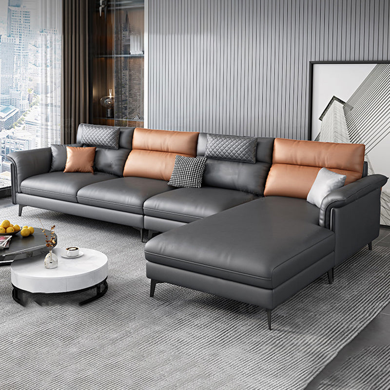 Contemporary Sofa Faux Leather Pillow Top Arm Sectional with Removable Cushions 134"L x 71"W x 35"H Leather Clearhalo 'furn' 'furn_sectionals' 'Furniture' 'furniture_sectionals' 'kitchen' 'kitchen_sectionals' 'Living Room Furniture' 'Sectionals' 4856920