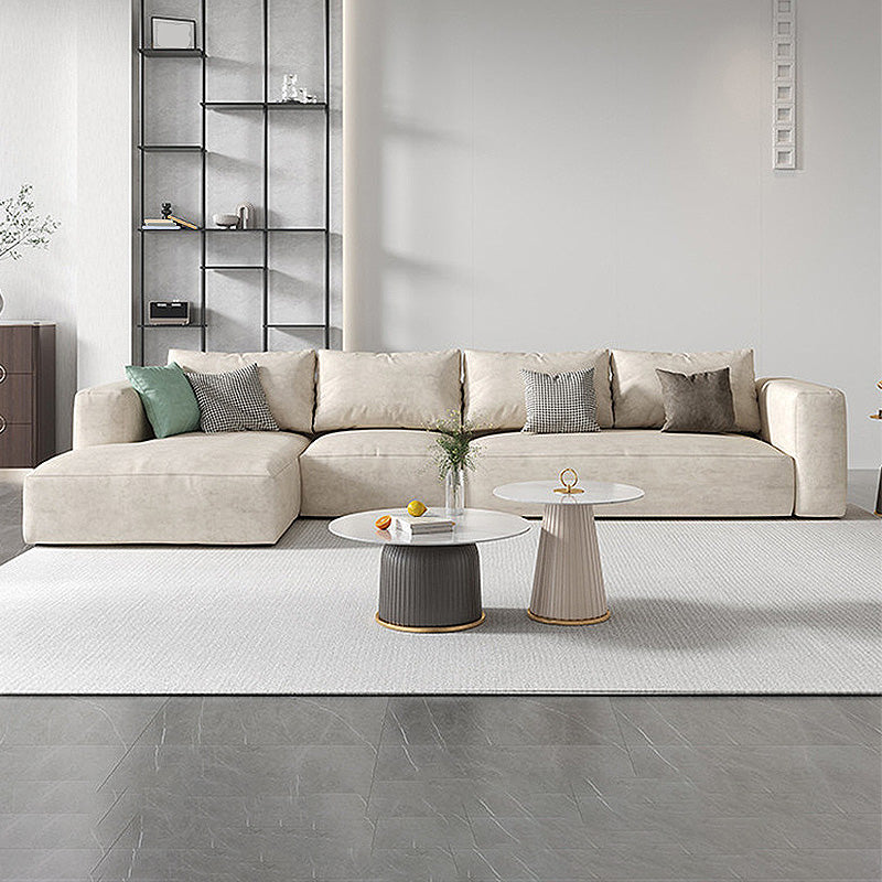 Square Arm Cream Cushion Back Sectional Contemporary Stain-Resistant Sofa Clearhalo 'furn' 'furn_sectionals' 'Furniture' 'furniture_sectionals' 'kitchen' 'kitchen_sectionals' 'Living Room Furniture' 'Sectionals' 4856931