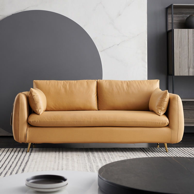 Faux Leather Square Arm Loveseat Sewn Pillow Back Sofa with Storage 63"L x 31"W x 31"H Yellow Clearhalo 'furn' 'furn_sofas' 'Furniture' 'furniture_sofas' 'Living Room Furniture' 'Sofa' 'sofas' 4858134