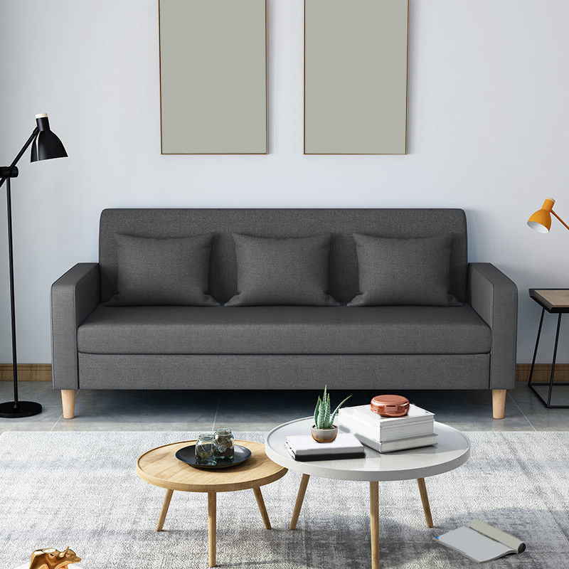 Contemporary 3-seater Sofa Square Arm Settee with Three Pillow Back 71"L x 25"W x 28"H Dark Gray Clearhalo 'furn' 'furn_sofas' 'Furniture' 'furniture_sofas' 'Living Room Furniture' 'Sofa' 'sofas' 4858370
