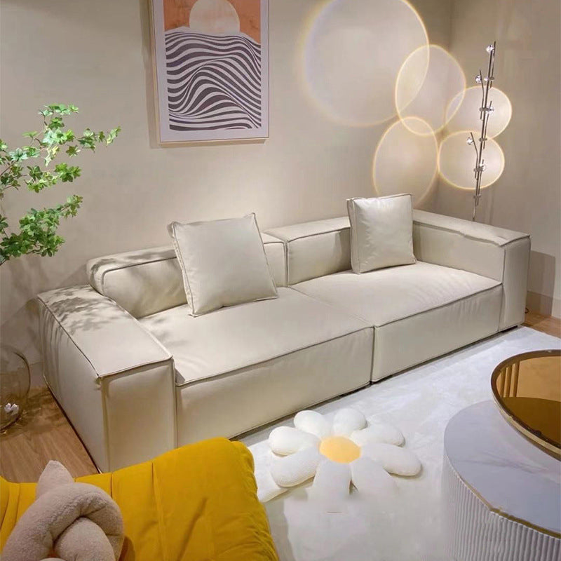 Stain-Resistant Leather Couch Square Arm Standard Settee in White 87"L x 39"W x 23"H Leather Clearhalo 'furn' 'furn_sofas' 'Furniture' 'furniture_sofas' 'Living Room Furniture' 'Sofa' 'sofas' 4858476