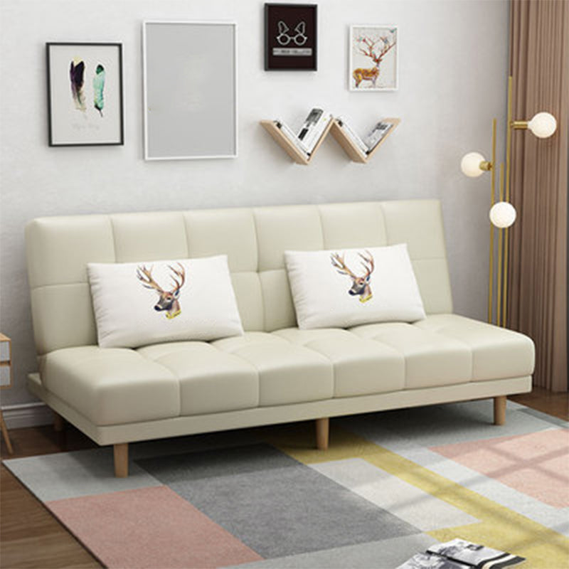 Scandinavian Biscuit Back Settee Armless Faux Leather/Cotton Blend Couch Off-White Faux Leather Clearhalo 'furn' 'furn_sofas' 'Furniture' 'furniture_sofas' 'Living Room Furniture' 'Sofa' 'sofas' 4858491