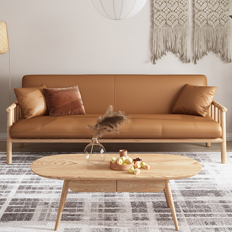 Stationary Leather Living Room Sofa Tuxedo Arm Settee in White/Brown 75"L x 29"W x 30"H Brown Clearhalo 'furn' 'furn_sofas' 'Furniture' 'furniture_sofas' 'Living Room Furniture' 'Sofa' 'sofas' 4858605