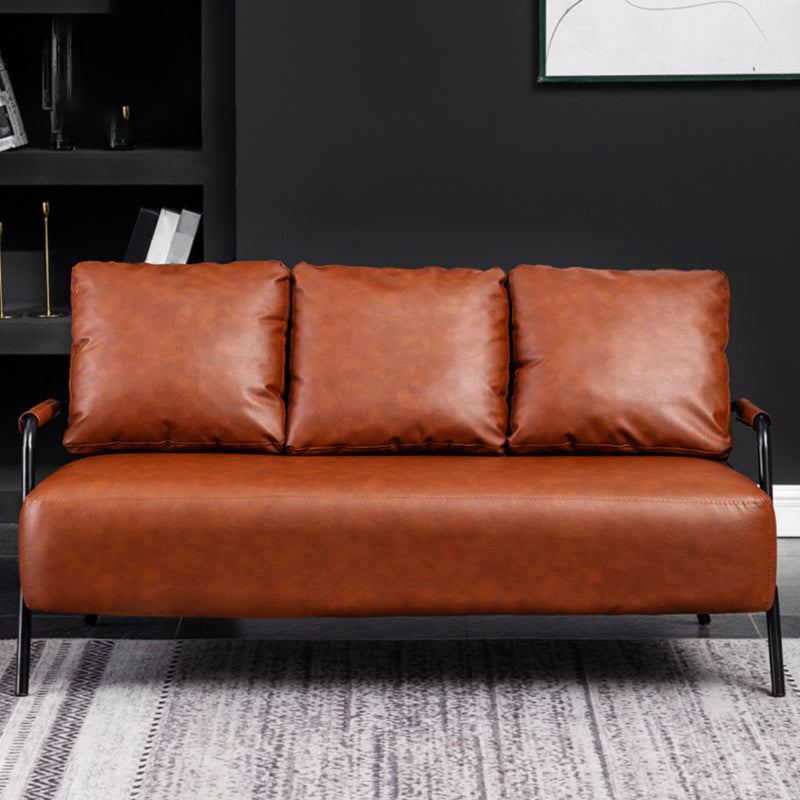 Tuxedo Arm Sofa Three Pillows Settee with Four Balck Legs for Apartment 69"L x 26"W x 28"H Brown Clearhalo 'furn' 'furn_sofas' 'Furniture' 'furniture_sofas' 'Living Room Furniture' 'Sofa' 'sofas' 4858918