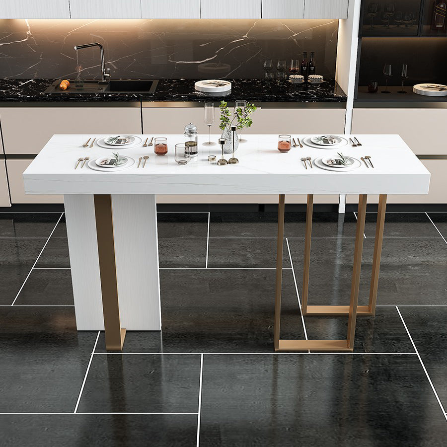 Modern Bar Table 42-inch Height White Artificial Marble Top and Metal Base Bistro Table 70.9"L x 17.7"W x 39.4"H Gold Without Chairs Clearhalo 'Bar Furniture' 'Bar Tables' 'bar_tables' 'furn' 'furn_bar_tables' 'Furniture' 'furniture_bar_tables' 'Kitchen & Dining Furniture' 4859678