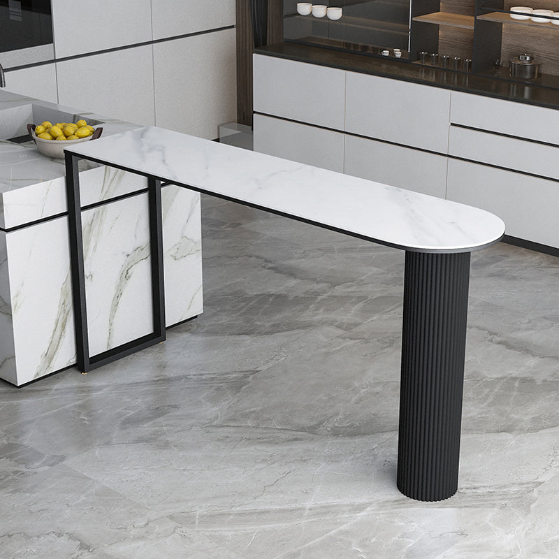Industrial Iron Bar Dining Table with Stone Top Indoor Bistro Table Fixed Table 63"L x 15.7"W x 41.3"H White-Black Without Chairs Clearhalo 'Bar Furniture' 'Bar Tables' 'bar_tables' 'furn' 'furn_bar_tables' 'Furniture' 'furniture_bar_tables' 'Kitchen & Dining Furniture' 4861393