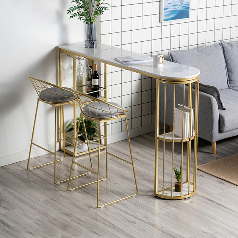 Glam Iron Bistro Table White Faux Marble Top Indoor Bar Dining Table with 2-Shelf 70.9"L x 15.7"W x 41.3"H Gold Without Chairs Clearhalo 'Bar Furniture' 'Bar Tables' 'bar_tables' 'furn' 'furn_bar_tables' 'Furniture' 'furniture_bar_tables' 'Kitchen & Dining Furniture' 4861447