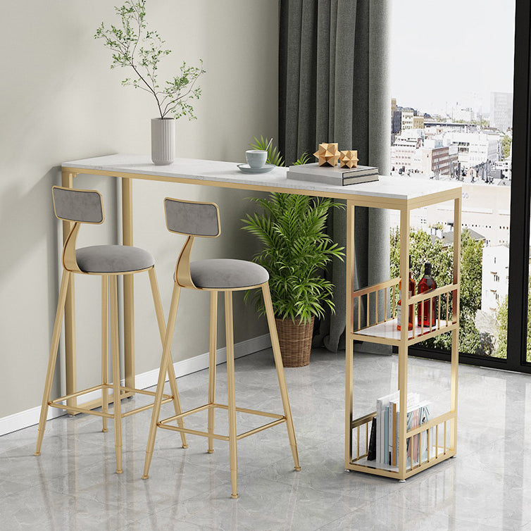 White Top Bar Table Traditional Luxury Rectangle Bar Table with Trestle Base 70.9"L x 15.7"W x 41.3"H Gold Without Chairs Clearhalo 'Bar Furniture' 'Bar Tables' 'bar_tables' 'furn' 'furn_bar_tables' 'Furniture' 'furniture_bar_tables' 'Kitchen & Dining Furniture' 4861554
