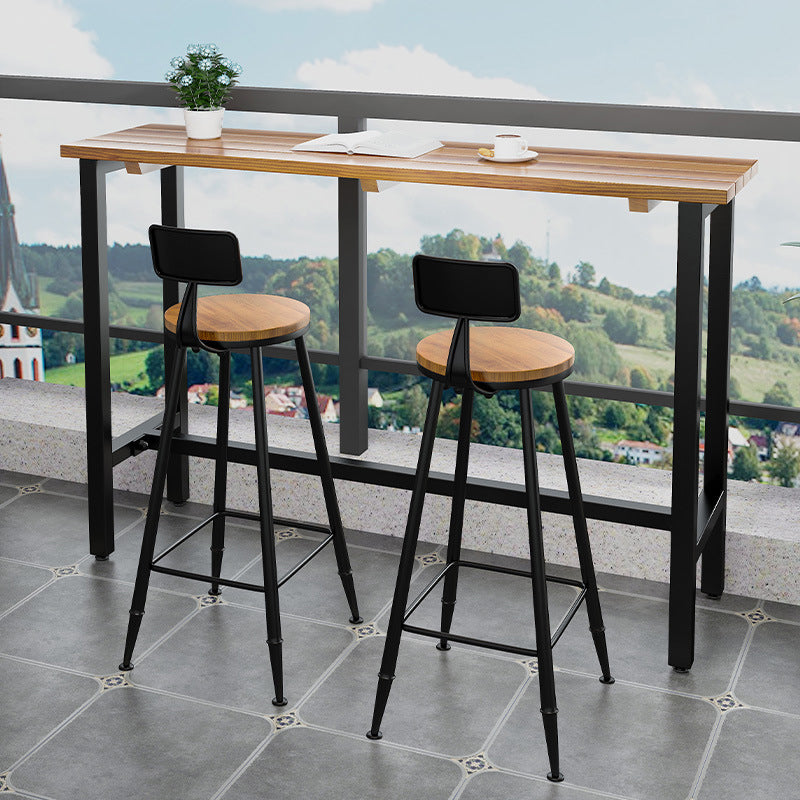 Industrial Bar Dining Table Solid Wood Bar Dining Table with Trestle Base 94.5"L x 15.7"W x 41.3"H Without Chairs Clearhalo 'Bar Furniture' 'Bar Tables' 'bar_tables' 'furn' 'furn_bar_tables' 'Furniture' 'furniture_bar_tables' 'Kitchen & Dining Furniture' 4861572