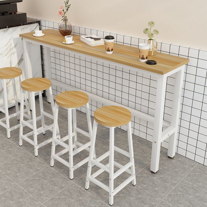 Modern Bar Dining Table Rectangle Bar Dining Table with Trestle Base 78.7"L x 15.7"W x 39.4"H Natural Without Chairs Clearhalo 'Bar Furniture' 'Bar Tables' 'bar_tables' 'furn' 'furn_bar_tables' 'Furniture' 'furniture_bar_tables' 'Kitchen & Dining Furniture' 4861589