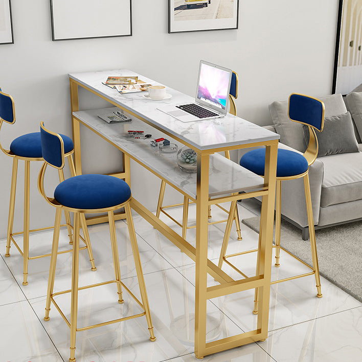 Traditional Luxury Bar Table Rectangle Stone Bar Table with Trestle Base 110.2"L x 15.7"W x 41.3"H Storage Included Without Chairs Clearhalo 'Bar Furniture' 'Bar Tables' 'bar_tables' 'furn' 'furn_bar_tables' 'Furniture' 'furniture_bar_tables' 'Kitchen & Dining Furniture' 4861633