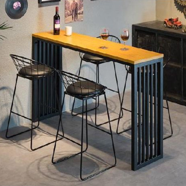 Pine Wood Bar Table Rectangle Industrial Bar Table with Sled Base 86.6"L x 15.7"W x 41.3"H Without Chairs Clearhalo 'Bar Furniture' 'Bar Tables' 'bar_tables' 'furn' 'furn_bar_tables' 'Furniture' 'furniture_bar_tables' 'Kitchen & Dining Furniture' 4861707