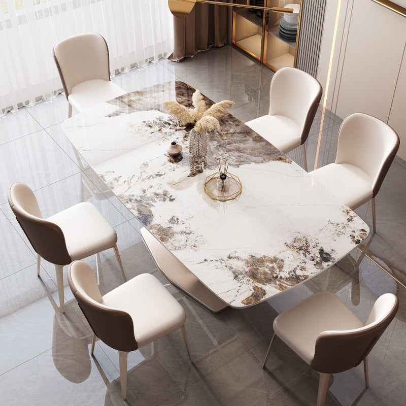 Glam 1/2/5/6/7 Pieces Dining Room Set Sintered Stone Dining Table 7 Pieces: Table, 6 Chairs Clearhalo 'Dining Room Sets' 'Dining Tables & Seating' 'dining_room_set' 'furn' 'furn_dining_room_set' 'Furniture' 'furniture_dining_room_set' 'Kitchen & Dining Furniture' 4862856
