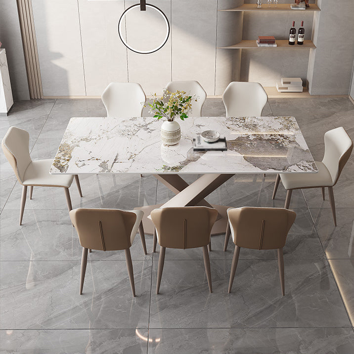 Modern 1/2/5/7/9 Pieces Silver Dinette Set with Sintered Stone Rectangle Dining Table Set 9 Pieces: Table, 8 Chairs Clearhalo 'Dining Room Sets' 'Dining Tables & Seating' 'dining_room_set' 'furn' 'furn_dining_room_set' 'Furniture' 'furniture_dining_room_set' 'Kitchen & Dining Furniture' 4863025