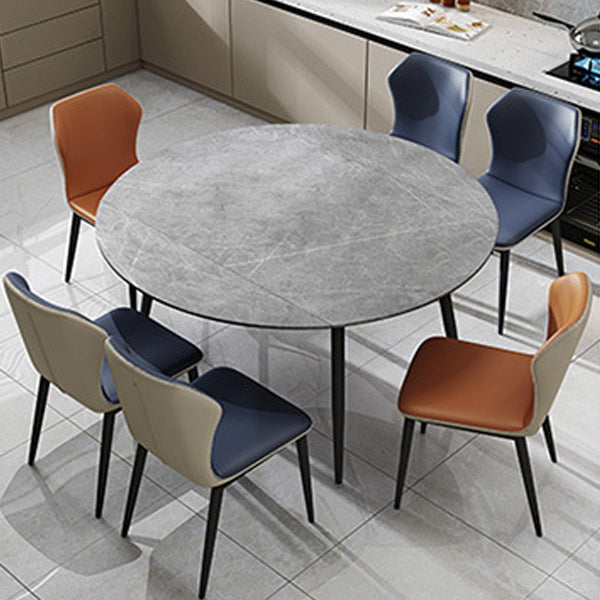 Modern 1/4/5/6/7 Pieces Dining Room Set Sintered Stone Dining Table 7 Pieces: Grey Table, 4 Blue+2 Orange Chairs Clearhalo 'Dining Room Sets' 'Dining Tables & Seating' 'dining_room_set' 'furn' 'furn_dining_room_set' 'Furniture' 'furniture_dining_room_set' 'Kitchen & Dining Furniture' 4863153