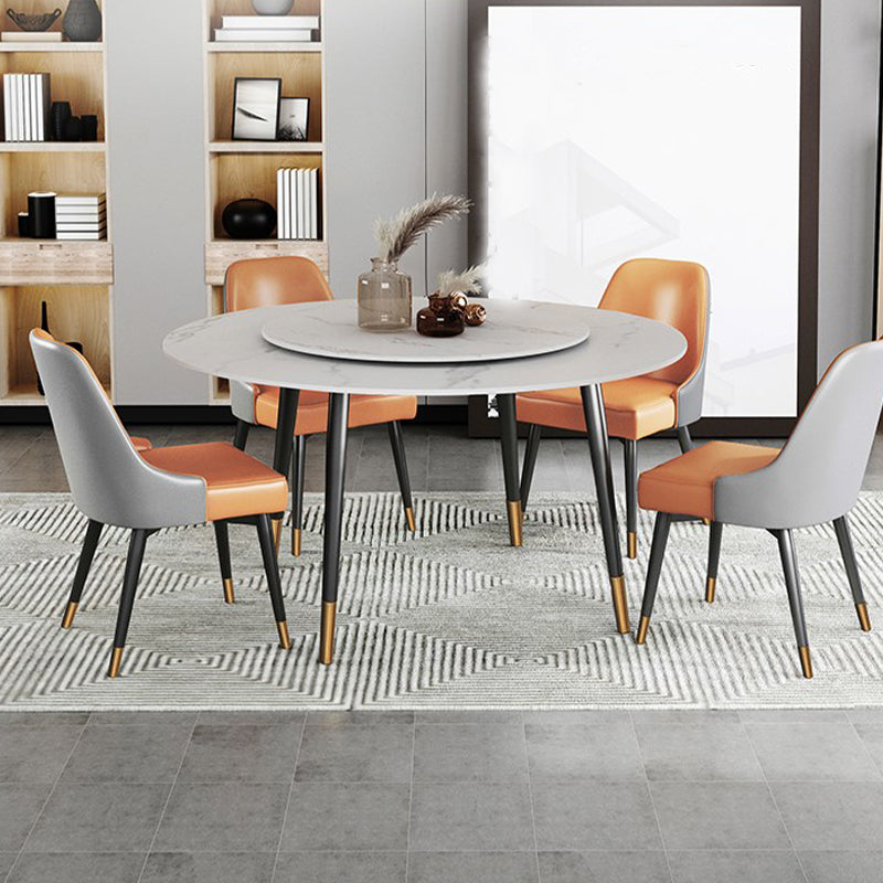 Round Metal 4 Legs Dining Table Black Frame Traditional Luxury Dining Table Gloss White 59.1"L x 59.1"W x 29.5"H Without Chairs Clearhalo 'Dining Tables & Seating' 'Dining Tables' 'dining_table' 'furn' 'furn_dining_table' 'Furniture' 'furniture_dining_table' 'Kitchen & Dining Furniture' 'kitchen' 'kitchen_dining_table' 4863260