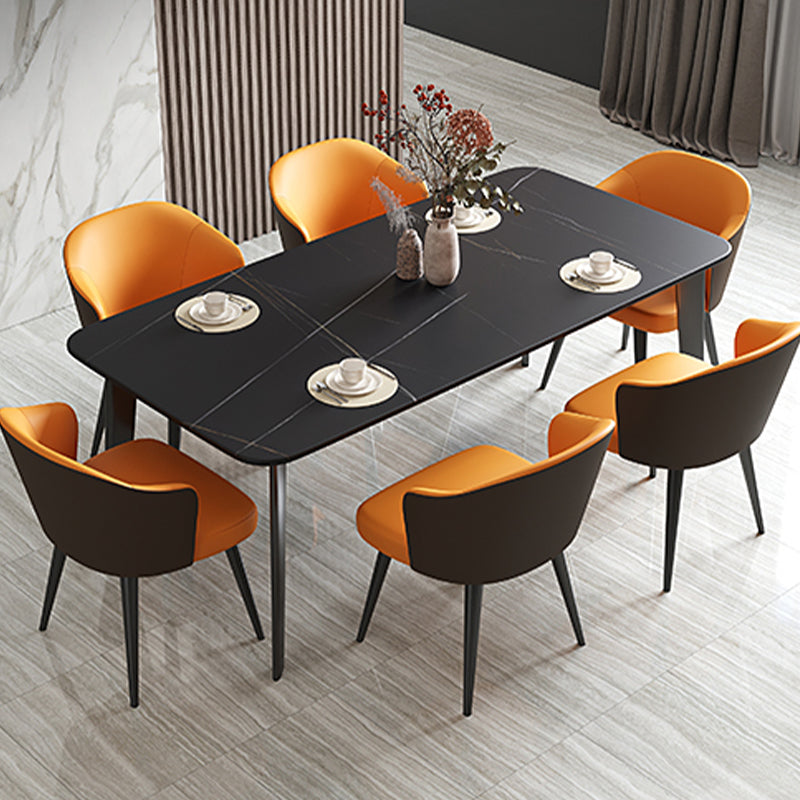 Black Steel 4-foot Table Industrial Rectangle Stone Top Dining Room Table Black Gold 70.9"L x 35.4"W x 29.5"H Without Chairs Clearhalo 'Dining Tables & Seating' 'Dining Tables' 'dining_table' 'furn' 'furn_dining_table' 'Furniture' 'furniture_dining_table' 'Kitchen & Dining Furniture' 'kitchen' 'kitchen_dining_table' 4863374