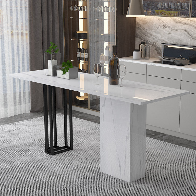 Industrial Black Steel Bar Dining Table White Stone Top Rectangle Indoor Bistro Table 70.9"L x 23.6"W x 39.4"H Without Chairs Clearhalo 'Bar Furniture' 'Bar Tables' 'bar_tables' 'furn' 'furn_bar_tables' 'Furniture' 'furniture_bar_tables' 'Kitchen & Dining Furniture' 4864364