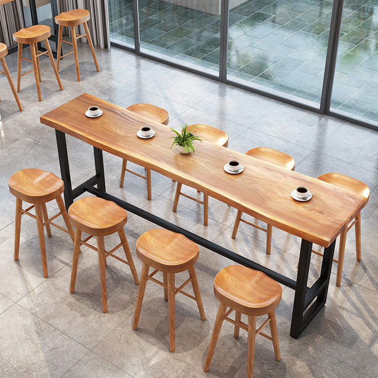 Industrial Bar Dining Table Pine Wood Bar Table with Trestle Base 110.2"L x 13.8"W x 41.3"H Clearhalo 'Bar Furniture' 'Bar Tables' 'bar_tables' 'Furniture' 'furniture_bar_tables' 'Kitchen & Dining Furniture' 4874876