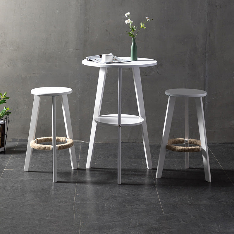 Simple Style Round Bar Table Wood Top Pub Table for Coffee Shop 23.6"L x 23.6"W x 40.2"H White Without Chairs Clearhalo 'Bar Furniture' 'Bar Tables' 'bar_tables' 'furn' 'furn_bar_tables' 'Furniture' 'furniture_bar_tables' 'Kitchen & Dining Furniture' 4874909