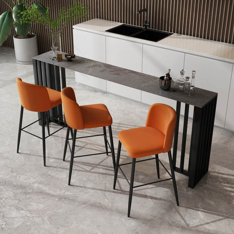 Modern Style Bar Table 42-inch Height Stone Top and Iron Base Bistro Table 78.7"L x 15.7"W x 41.3"H Gray Without Chairs Clearhalo 'Bar Furniture' 'Bar Tables' 'bar_tables' 'furn' 'furn_bar_tables' 'Furniture' 'furniture_bar_tables' 'Kitchen & Dining Furniture' 4875127