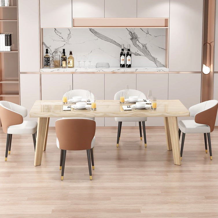 Modern 1/5/6 Pieces Dining Set Rectangle Pine Wood Dining Table for Dining Room 6 Pieces: Table, 5 White Chairs Clearhalo 'Dining Room Sets' 'Dining Tables & Seating' 'dining_room_set' 'furn' 'furn_dining_room_set' 'Furniture' 'furniture_dining_room_set' 'Kitchen & Dining Furniture' 4876442