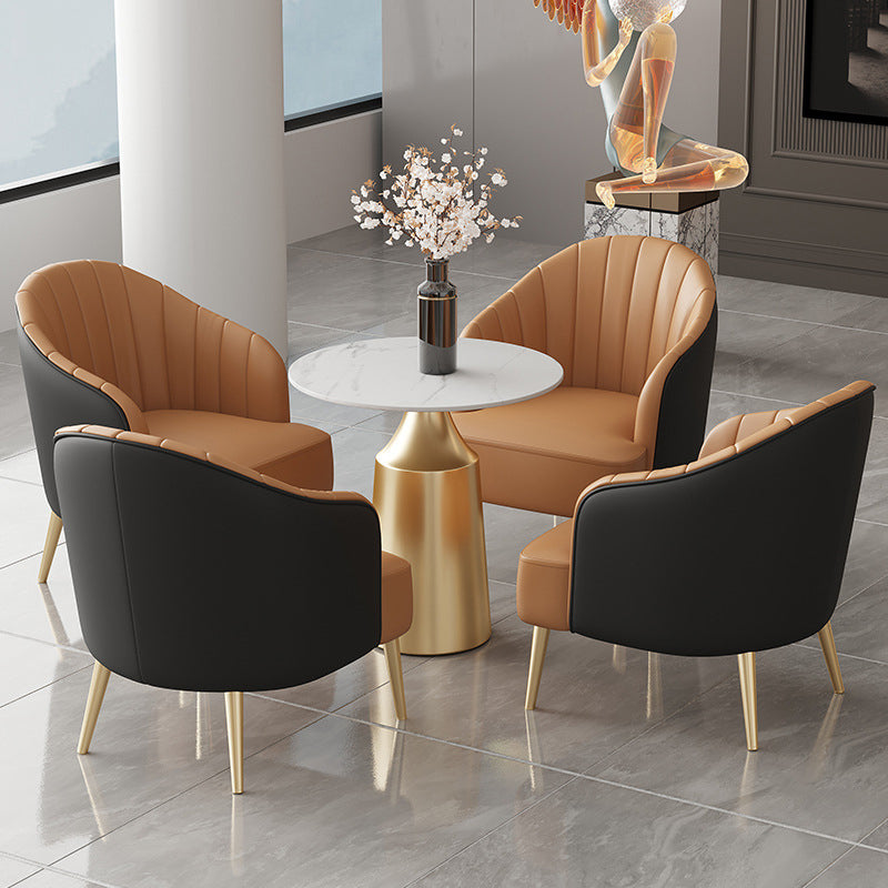 Glam 1/3/5 Pieces Dining Room Set Sintered Stone Dining Table 5 Pieces: Table, 4 Brown Chairs Clearhalo 'Dining Room Sets' 'Dining Tables & Seating' 'dining_room_set' 'furn' 'furn_dining_room_set' 'Furniture' 'furniture_dining_room_set' 'Kitchen & Dining Furniture' 4876594