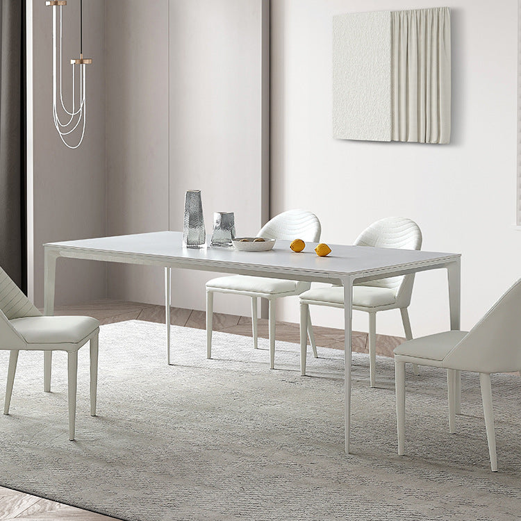 Metal Contemporary Rectangular Dining Table White Sintered Stone Top Table with Legs 86.6"L x 39.4"W x 29.5"H Clearhalo 'Dining Tables & Seating' 'Dining Tables' 'dining_table' 'Furniture' 'furniture_dining_table' 'Kitchen & Dining Furniture' 'kitchen' 'kitchen_dining_table' 4877051