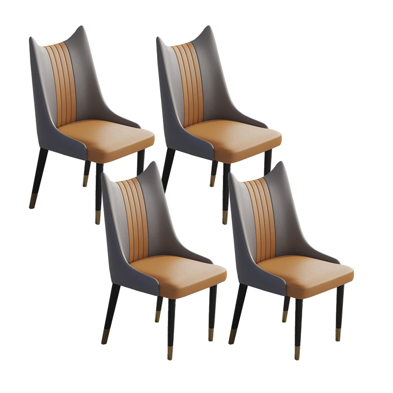 Nordic Style Leather Dining Chairs Armless Solid Back Chair for Home Gray-Orange 4 Piece Set Clearhalo 'Dining Chairs' 'Dining Tables & Seating' 'dining_chair' 'furn' 'furn_dining_chair' 'Furniture' 'furniture_dining_chair' 'Kitchen & Dining Furniture' 4877075