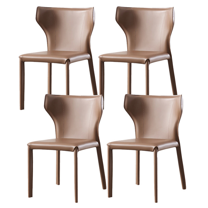 Contemporary Leather Dining Chair Wingback Side Armless Chair for Home Use Brown 4 Piece Set Clearhalo 'Dining Chairs' 'Dining Tables & Seating' 'dining_chair' 'furn' 'furn_dining_chair' 'Furniture' 'furniture_dining_chair' 'Kitchen & Dining Furniture' 4877143