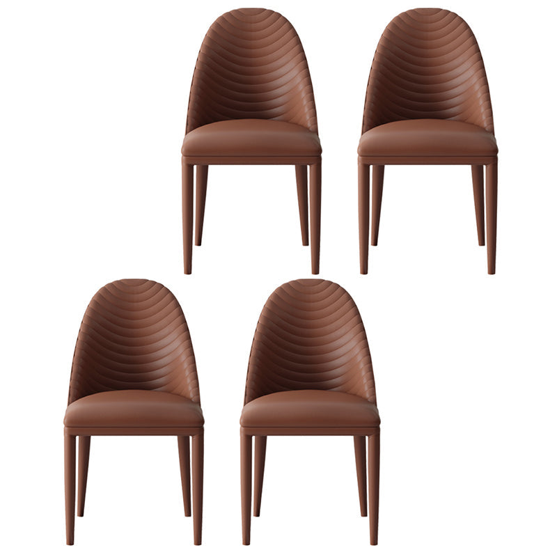 Contemporary Leather Dining Side Chair Armless Solid Back Chair Brown 4 Piece Set Clearhalo 'Dining Chairs' 'Dining Tables & Seating' 'dining_chair' 'furn' 'furn_dining_chair' 'Furniture' 'furniture_dining_chair' 'Kitchen & Dining Furniture' 4877632
