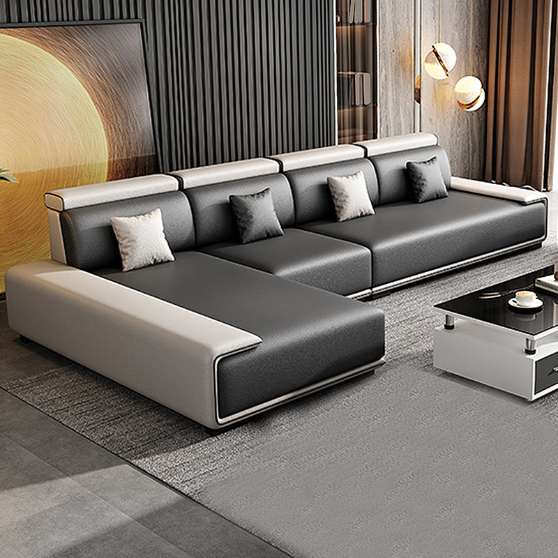 132"L Modern 5-Seat Sectional Fabric Cushion Back Sofa and Chaise Grey Beige Latex Clearhalo 'furn' 'furn_sectionals' 'Furniture' 'furniture_sectionals' 'Living Room Furniture' 'Sectionals' 4883111