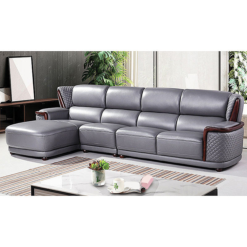 Genuine Leather Sectional Grey Cushion Back Sofa and Chaise for Living Room 145"L x 70"W x 35"H Left Clearhalo 'furn' 'furn_sectionals' 'Furniture' 'furniture_sectionals' 'Living Room Furniture' 'Sectionals' 4883229