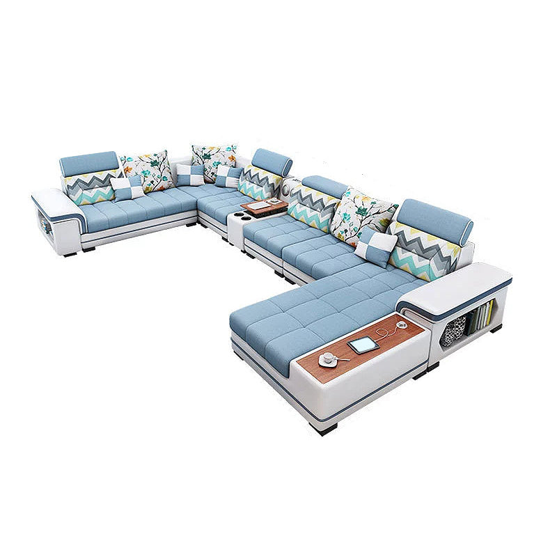 Faux Leather/Fabric Sectional Cushion Back Sofa and Chaise for Living Room 161"L x 71"W x 28"H Faux Leather Latex Clearhalo 'furn' 'furn_sectionals' 'Furniture' 'furniture_sectionals' 'Living Room Furniture' 'Sectionals' 4883264