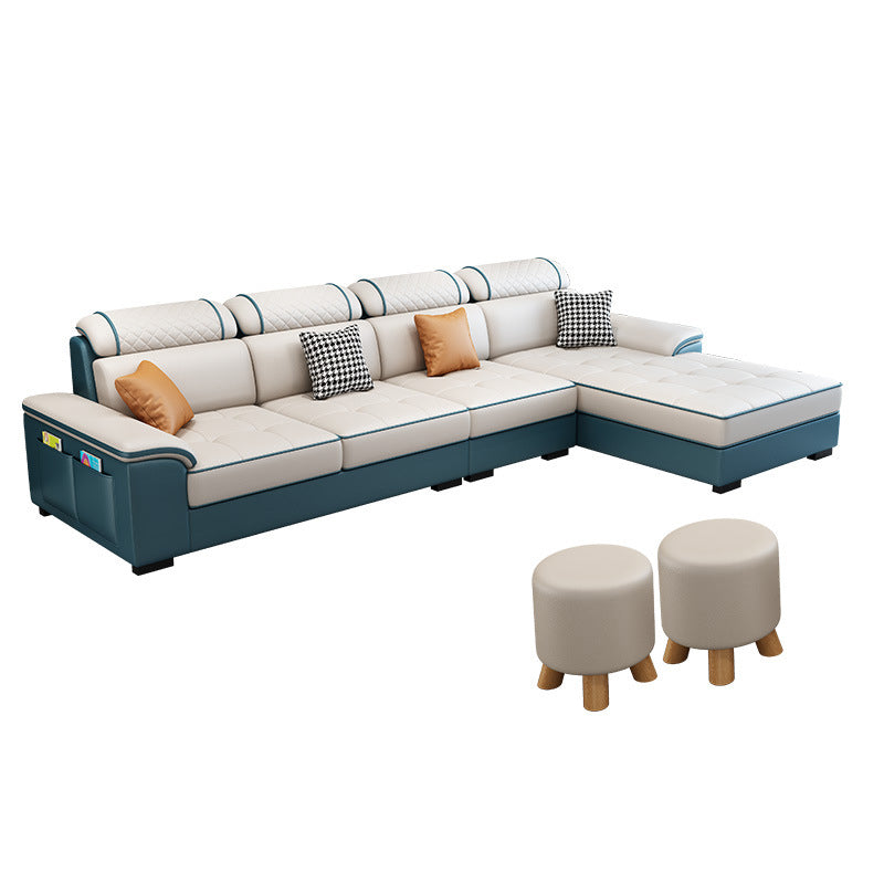 Faux Leather/Fabric Sectionals Pillow Top Arm Sofa with Reversible Chaise Aqua Clearhalo 'furn' 'furn_sectionals' 'Furniture' 'furniture_sectionals' 'Living Room Furniture' 'Sectionals' 4883412