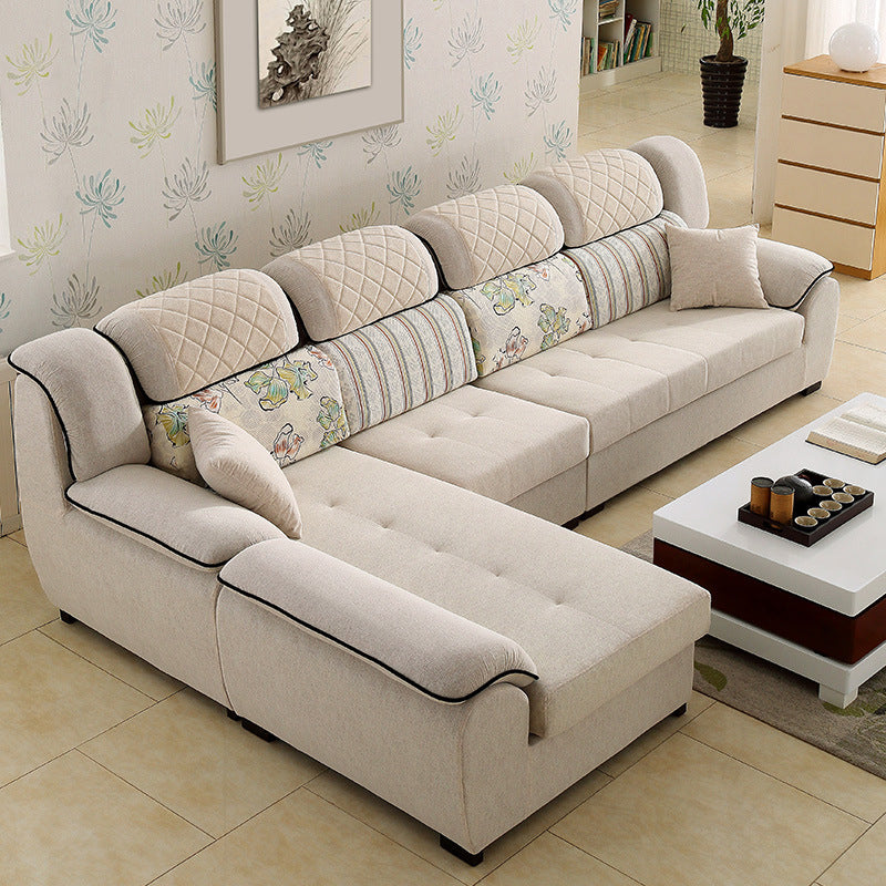 Contemporary Left Hand Facing Sectional 4-Seater Sofa with Pillow Back Cushions 134"L x 71"W x 37"H Off-White Clearhalo 'furn' 'furn_sectionals' 'Furniture' 'furniture_sectionals' 'Living Room Furniture' 'Sectionals' 4883432