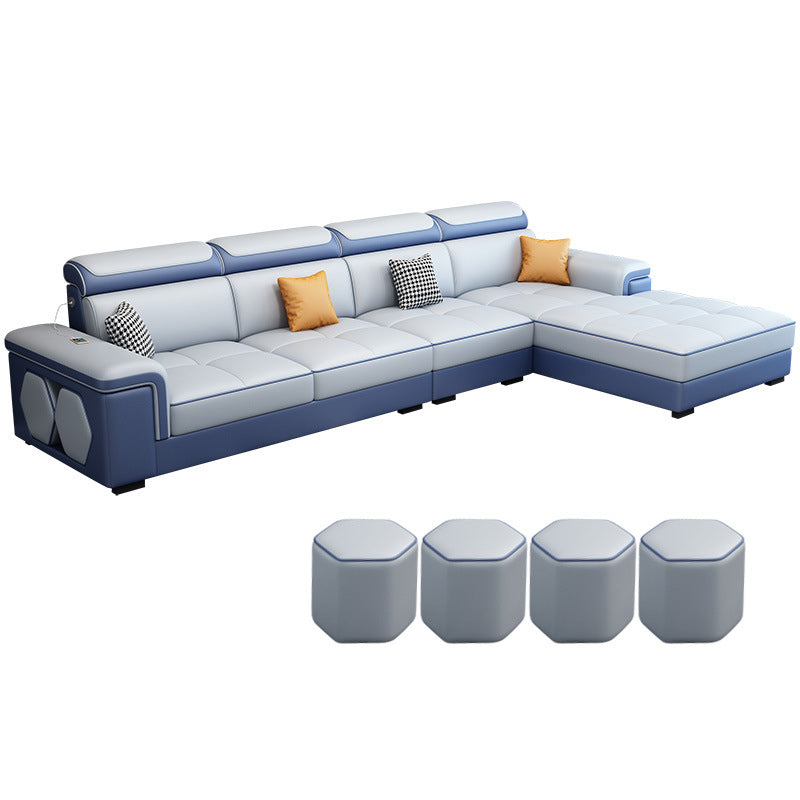Contemporary L-shape Sectional Right Hand Facing Sofa and Chaise for Living Room Light Blue-Dark Blue Clearhalo 'Furniture' 'furniture_sectionals' 'Living Room Furniture' 'Sectionals' 4883475
