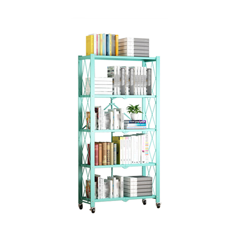 Foldable Bookshelf Scandinavian Style Bookcase for Home Office with Casters 28"L x 14.2"W x 63.4"H Blue Clearhalo 'Bookcases' 'furn' 'furn_bookcases' 'Furniture' 'furniture_bookcases' 'Office Furniture' 4887109