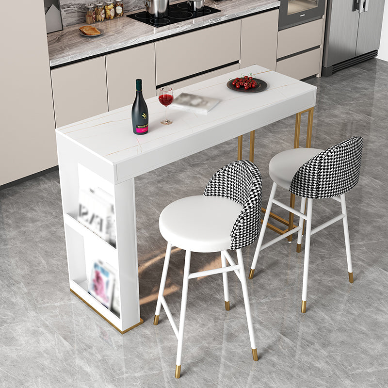 Glam Iron Bar Dining Table Faux Marble Top Indoor Bistro Table with 2-Drawer 70.9"L x 15.7"W x 41.3"H White-Gold Without Chairs Clearhalo 'Bar Furniture' 'Bar Tables' 'bar_tables' 'furn' 'furn_bar_tables' 'Furniture' 'furniture_bar_tables' 'Kitchen & Dining Furniture' 4888308