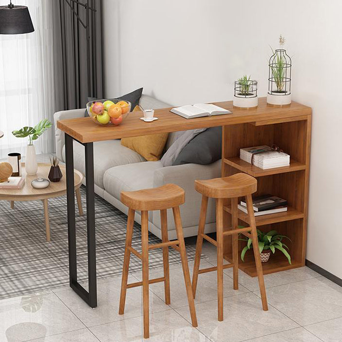 Modern Wood Bar Dining Table Rectangle Indoor Bistro Table with Shelf 70.9"L x 17.7"W x 41.3"H Walnut Without Chairs Clearhalo 'Bar Furniture' 'Bar Tables' 'bar_tables' 'furn' 'furn_bar_tables' 'Furniture' 'furniture_bar_tables' 'Kitchen & Dining Furniture' 4888368
