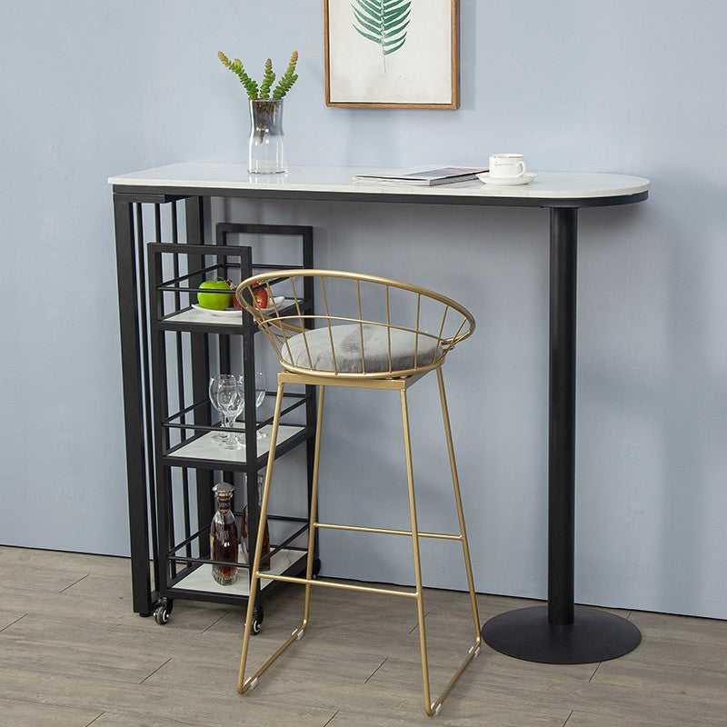 Glam Iron Bar Dining Table with White Stone Top Indoor Bistro Table Fixed Table 70.9"L x 15.7"W x 41.3"H Black Without Chairs Clearhalo 'Bar Furniture' 'Bar Tables' 'bar_tables' 'furn' 'furn_bar_tables' 'Furniture' 'furniture_bar_tables' 'Kitchen & Dining Furniture' 4888385