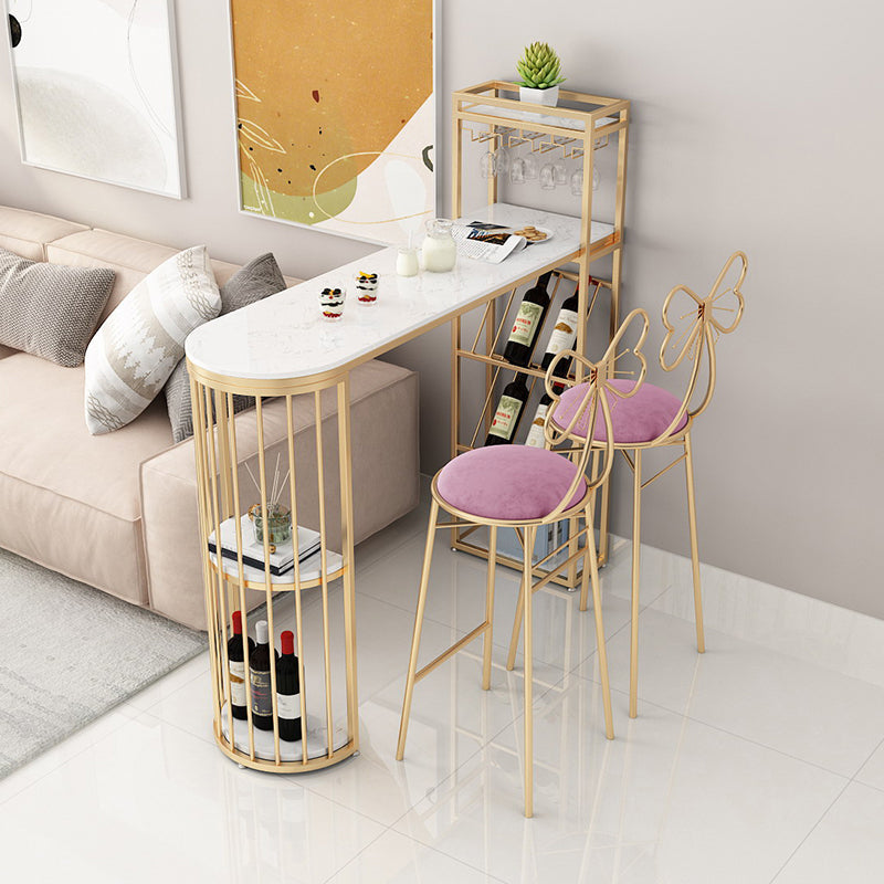 Modern Gold Iron Bar Dining Table Faux Marble Top Indoor Bistro Table with Wine Rack 78.7"L x 15.7"W x 41.3"H White Without Chairs Clearhalo 'Bar Furniture' 'Bar Tables' 'bar_tables' 'furn' 'furn_bar_tables' 'Furniture' 'furniture_bar_tables' 'Kitchen & Dining Furniture' 4888400