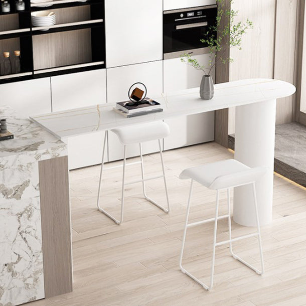 Modern Iron Bar Dining Table with Stone Top Indoor Bistro Table Fixed Table 78.7"L x 19.7"W x 41.3"H White Without Chairs Clearhalo 'Bar Furniture' 'Bar Tables' 'bar_tables' 'furn' 'furn_bar_tables' 'Furniture' 'furniture_bar_tables' 'Kitchen & Dining Furniture' 4888455