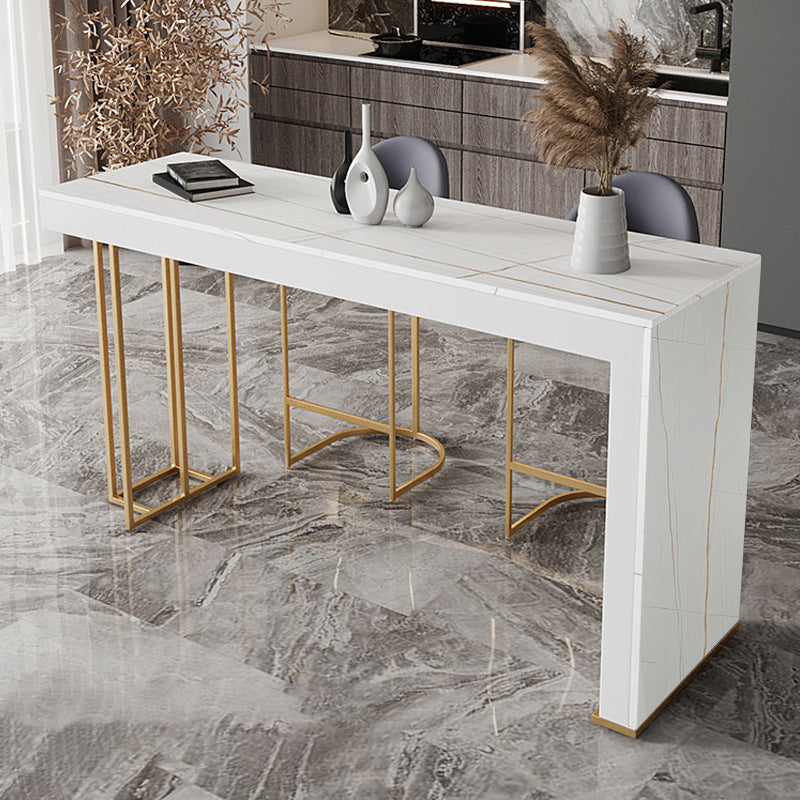 Nordic Glam Bar Counter Table Sintered Stone Table for Kitchen 78.7"L x 15.7"W x 41.3"H White Without Chairs Clearhalo 'Bar Furniture' 'Bar Tables' 'bar_tables' 'furn' 'furn_bar_tables' 'Furniture' 'furniture_bar_tables' 'Kitchen & Dining Furniture' 4888557