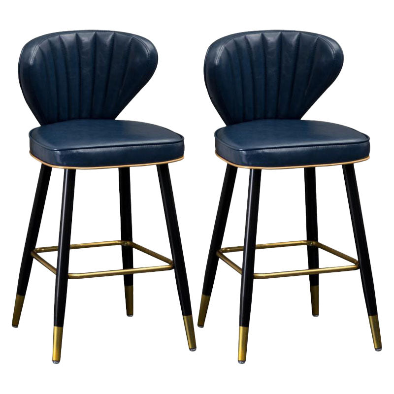 Contemporary Matte Finish Leather Barstool Footrest Reception Stool Navy Blue 2 Piece Set Clearhalo 'Bar Furniture' 'Bar Stools' 'bar_stools' 'furn' 'furn_bar_stools' 'Furniture' 'furniture_bar_stools' 'Kitchen & Dining Furniture' 4889205